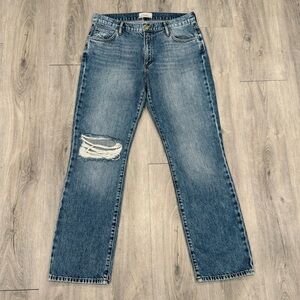 Triarchy Casual Distressed Blue Denim Relaxed Straight Leg Organic Cotton Jeans